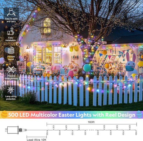 500 173ft 8 JMEXSUSS LED Easter Lights Outdoor Indoor, Multicolor Easter String Lights, Modes Pastel Light Plug