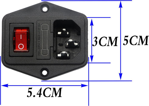 zdyCGTime 10A 250V AC Rocker Switch Power Socket, 3 Pin IEC320 C14 Inlet Module Plug Fuse, 2 Packs