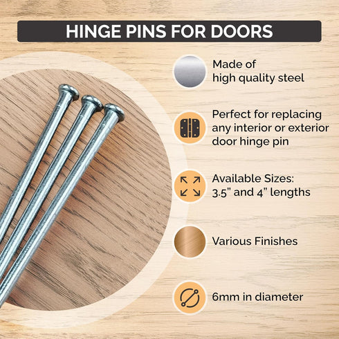 Hinge Outlet Hinge Pins for Doors, 3.5 inches, Oil Rubbed Bronze, 3 Pack