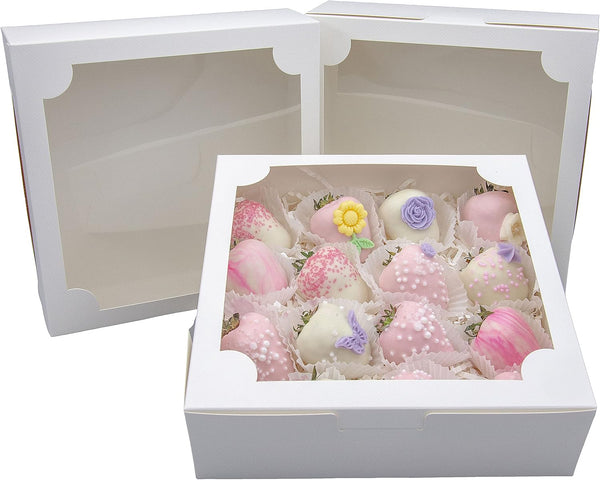 20pcs 8x8x2.5 Inch White Bakery Boxes, Cookie Boxes with Window for Treats, Pastry, Donuts, Muffins, and Pies