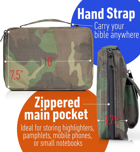 Embassy Bible Cover, Camouflage, with Extra Zippered Compartments
