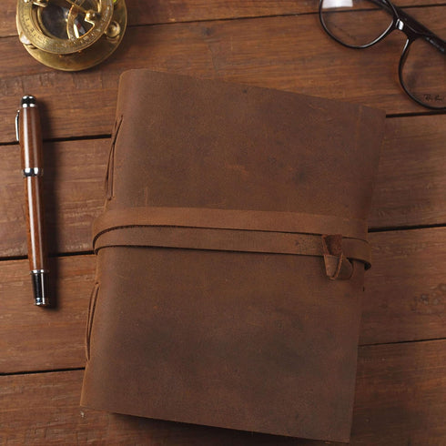 NomadCraftsCo. Vintage Leather Journal, Handmade Leather Sketchbook, Antique Deckle Edge Paper, Book of Shadows Journal