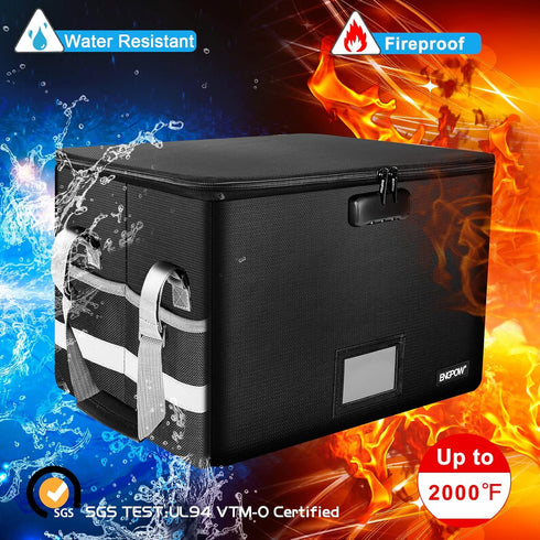 ENGPOW Fireproof File Box with Lock, Collapsible Document Storage Organizer, Portable Home Office Safe for Hanging