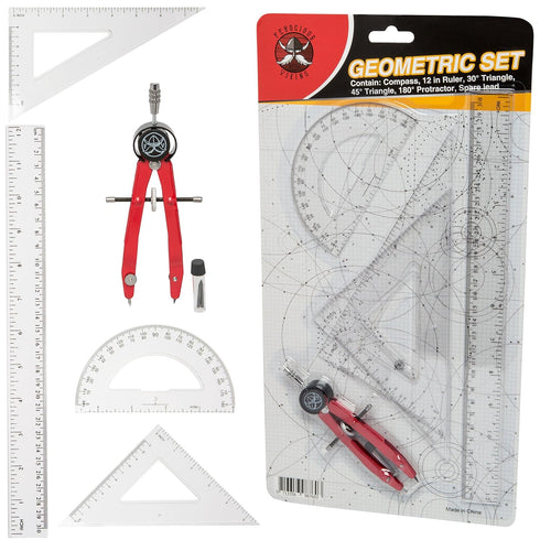 Protractor and Compass for Kids Geometry with Rulers and Two Set Squares