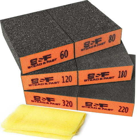 Sanding Sponge 6 Pack by S&F STEAD & FAST, Sanding Blocks for