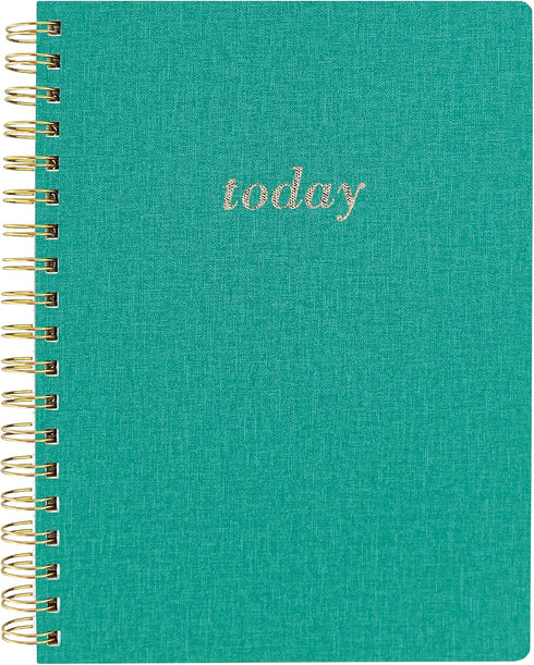 Graphique Vegan Leather Spiral Journal, Green Today, 8” x 10", 192 Lined Pages, "Today" Quote in Gold Foil Cover