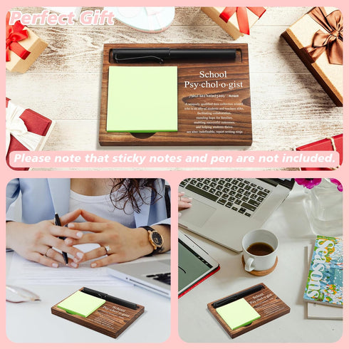 School Psychologist Sticky Note Holder, Wooden Notepad & Pen Holder, 6.5" x 4.7" for Desk Gifts
