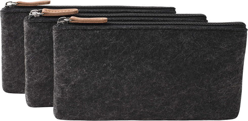 Mr. Pen - 3 Pc Black Felt Small Zipper Pen Case, Canvas Pencil Bag for Office Supplies