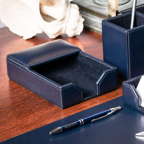 Dacasso Navy Blue Bonded Leather Memo Holder, 4" x 6"