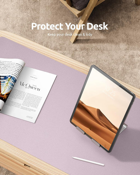 YSAGi Leather Desk Pad Protector, Large Mouse Pad, Non-Slip PU Blotter for Office Home (Grayish Lavender, 23.6" x 13.8")