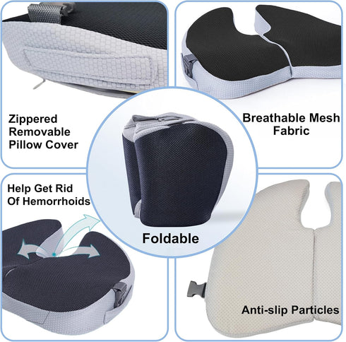 Travel Seat Cushion for Airplane, Foldable Hemorrhoid Pillows for Sitting, Airplane Seat Cushion for Long Flights