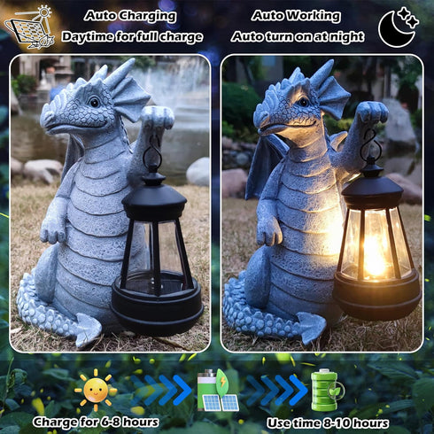 VIOYOUNS Solar Garden Decor Dragon Statues with Solar Lantern,Dragon Figurine Lights Outdoor Decorations for Yard Lawn