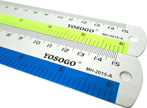 Set of 3 Aluminum Rulers, 6”, 8”, 12” in Inch and cm Scale, Random Color