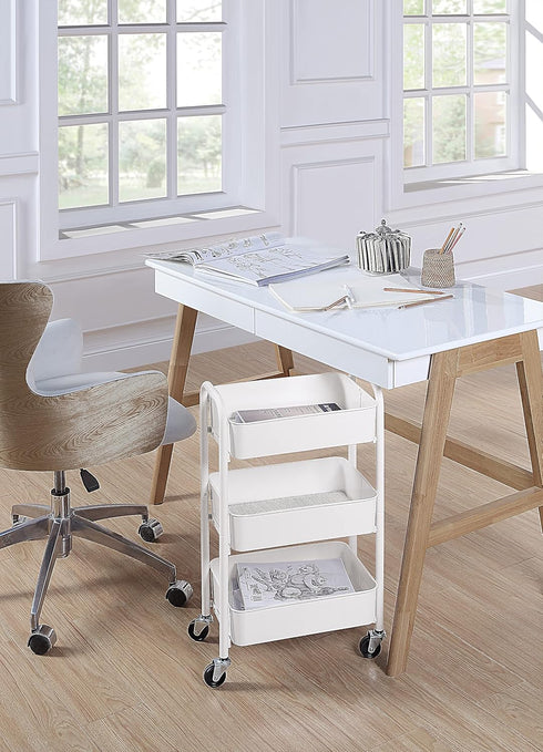 SunnyPoint 3-Tier Compact Rolling Metal Storage Organizer, Mobile Utility Cart for Kitchen/Under Desk, WHT