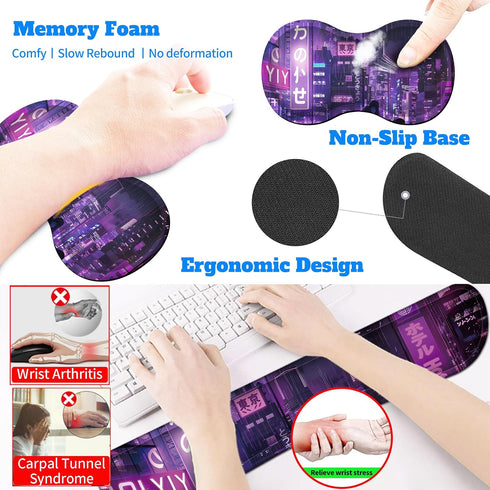 HaoSiTeck 4-Piece Set 35.4 15.7 Extended Large Mouse Pad for Women Men with Purple Anime Design Includes x XXL Large