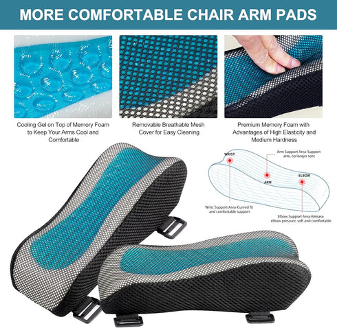 Office Chair Armrest Pads - Widen & Thicken Ergonomic Computer Chair Arm Pads with Cooling Gel and Memory Foam for