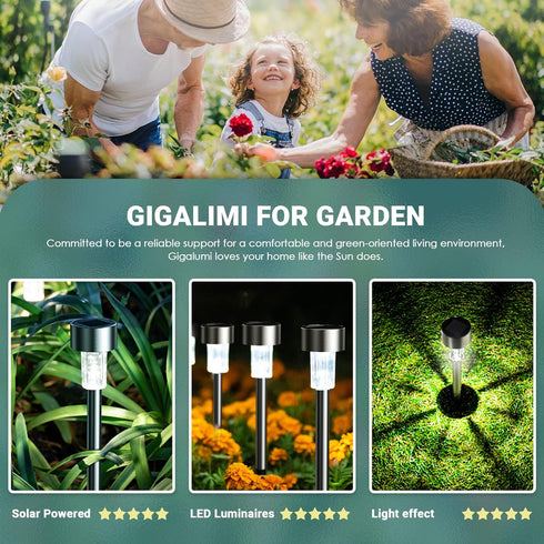 16 Pack GIGALUMI Solar Lights Outdoor Waterproof,Stainless Steel LED Solar Garden Lights for Patio, Lawn, Yard