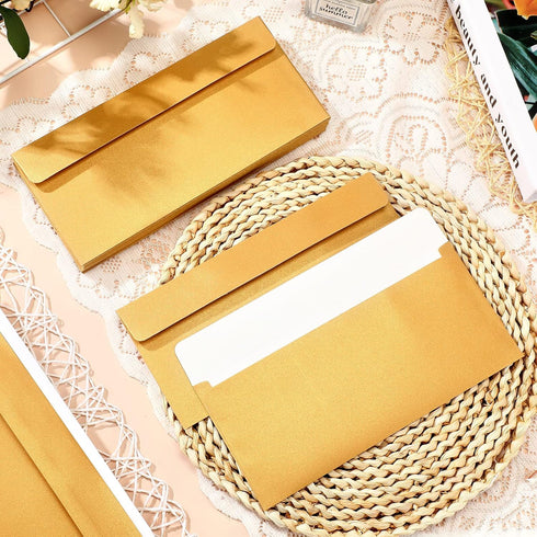 TaoBary 200 Pcs #10 Gold Envelopes, Self Adhesive Business Envelopes for Cash, Office Checks & Letter Mailing