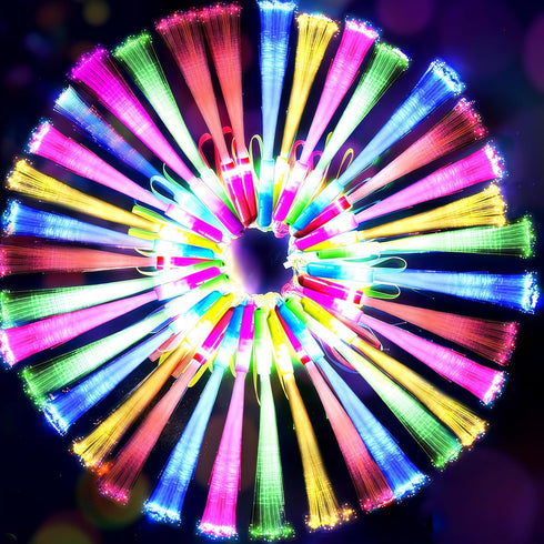 70PC Favors,4 Glow Fiber Optic Wand Glow Sticks,LED Light Up Wand,Glow in The Dark Party Supplies Color Neon Light up