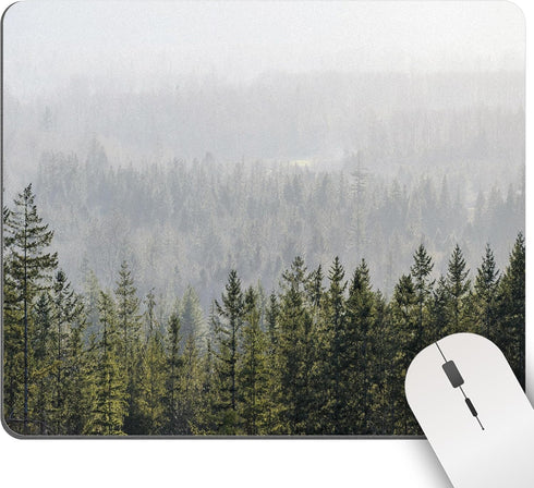 Green Misty Mountain Tree Mouse Pad, Nature Landscape Square for Desk, Washable Computer Mouse Mat