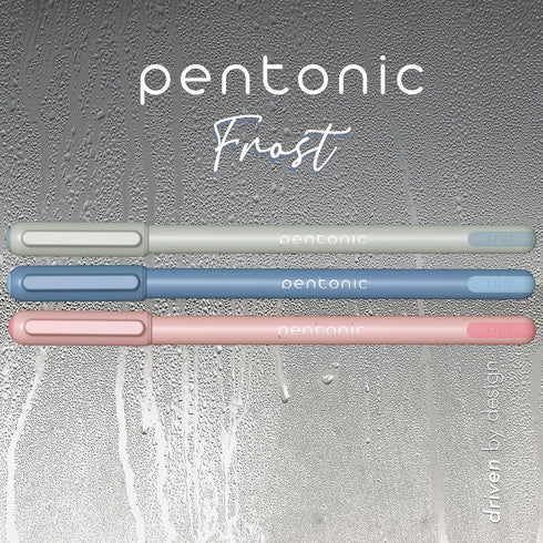 Pentonic Ballpoint Pens, 15 Count, Fine Point 0.7mm, Black, Blue & Red Ink, Gray, Blue & Pink Barrels