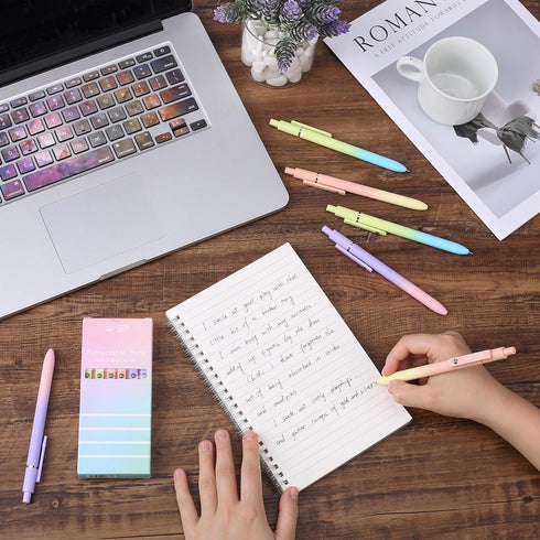 Mr. Pen Retractable Gel Pens, 6 Pack, Black Gel Pens, Gradient Color Barrels, Fine Point 0.5mm, Cute Aesthetic Pens