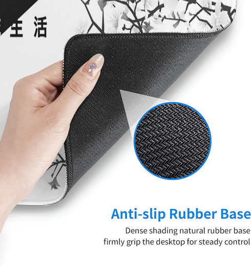 Black White Cherry Blossom Mouse Pad, Japanese Sakura Extended Desk Mat 80X30 cm, Non-Slip Rubber Base for Gaming Laptop