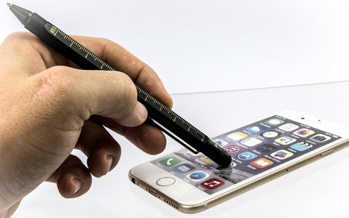 Troika CONSTRUCTION Multitasking Ballpoint Pen - PIP20/BG, Black/Gold, Centimetre and Inch Ruler, Spirit Level,