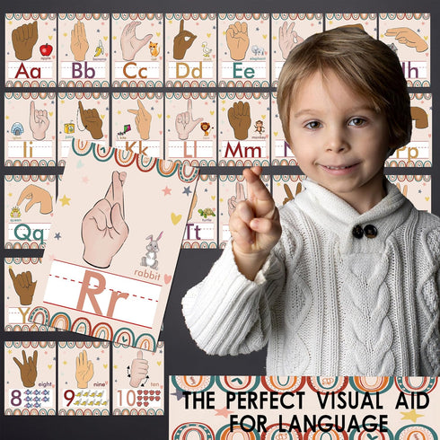 YIYDONG 36 Pieces ASL Alphabet Line Bulletin Board Set with ABC Number Sign Language Flash Cards for Classroom