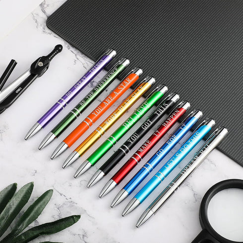 Inspirational Ballpoint Pens, Employee Appreciation Gifts, Bulk Motivational Quote Pens with Coated Metal, 10 Colors