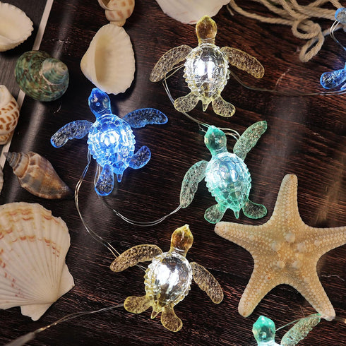 10ft 30LED JASHIKA Beach Theme Sea Turtle Fairy Lights Marine Life Waterproof Battery Operated String Lights Indoor