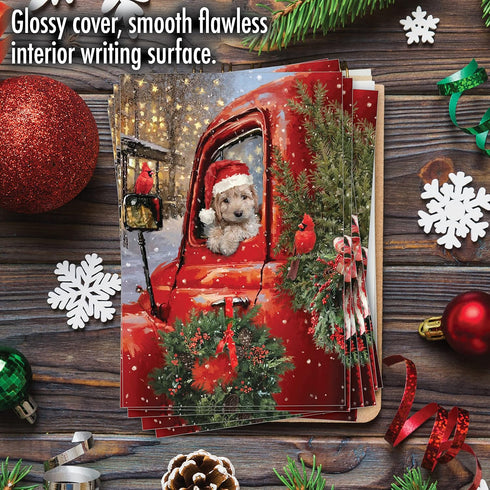 The Best Card Company 12 Christmas Greeting Cards Boxed Set, Red Truck Puppies, 5 x 7 Inch Envelopes