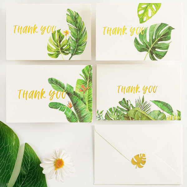Crisky 4x6 Greenery 4 Assorted Thank You Cards with Envelopes (50 Pack)