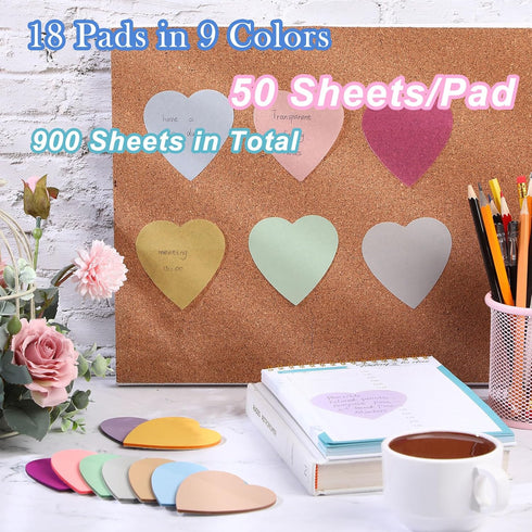 Jetec 900 Sheets Heart Transparent Sticky Notes, 18 Translucent Clear Memo Pad for Office School