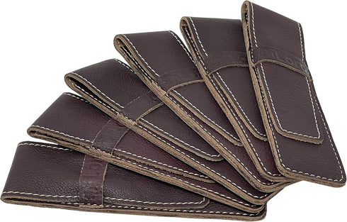 Soft Full Grain Genuine Leather Single Pen Case Holder Pouch Sleeve Protector for Pens Pencils (Brown Cow, Set of 6)