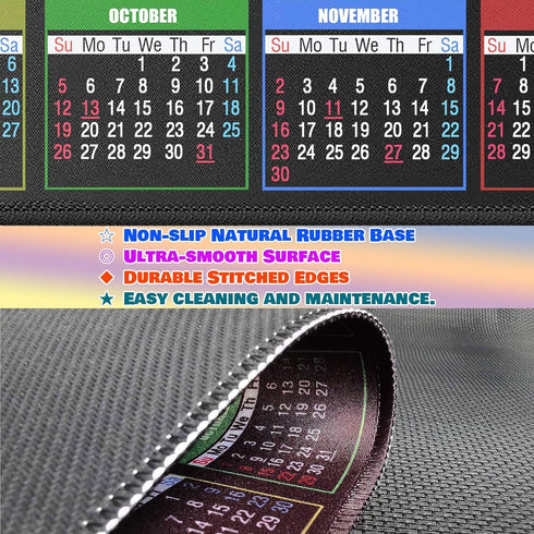 Calendar Mouse Pad with Non-Slip Rubber Base, Premium-Textured Waterproof Mousepads for Office Home