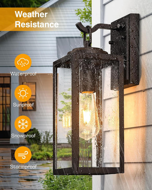 15" Garage,1 Large Dusk to Dawn Outdoor Wall Lights Exterior, Bronze Porch Light with Modern Transparent Glass