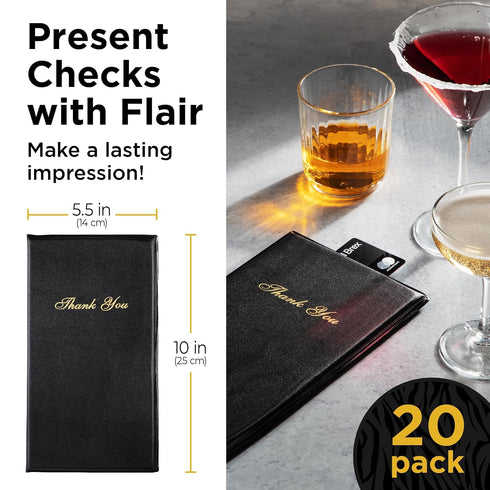 5.5" 10" 20 Pack, Gold Lion Gear Restaurant Check Presenters - Guest Check Card Holder with Gold Thank You Imprint - x