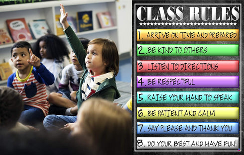Class Rules Poster Laminated - Size 14x19.5 in. Educational Classroom Decorations for Back To School