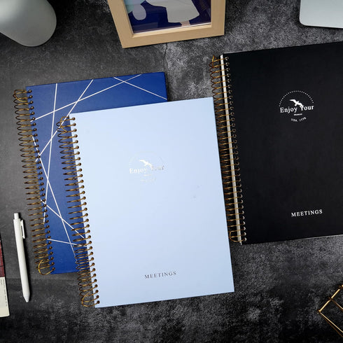 Meeting Notebook for Work, 210 Pages Meeting Planner Organizer, A4 Blue Notebook for Office Agenda