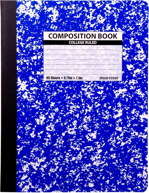 Mintra Office Composition Books - Sturdy Flexible Cover, 4 Pack Assorted Marble Composition, College Ruled