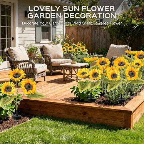 3 Pack 2 TANSOREN Solar Garden Lights Outdoor, Lighting Modes Warm White LED Waterproof Solar Powered Sun Flowers