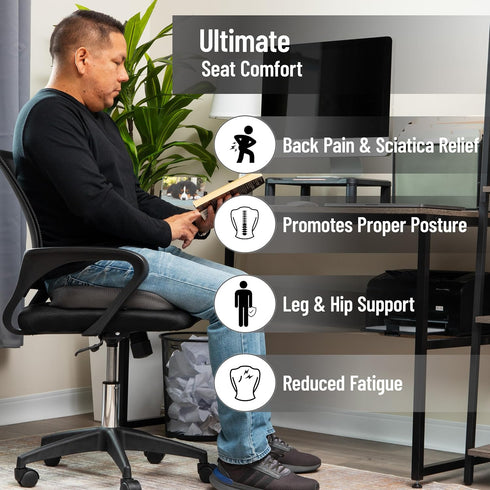 Mind Reader Memory Foam Seat Cushion with Air-Cloud Technology, Sciatica, Coccyx & Hip Pain Relief, Office, Memory
