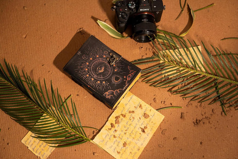 Galaxy with Eye Vintage Leather Journal - Antique Handmade Deckle Edge Paper, Printed Leather Journal for Men & Women