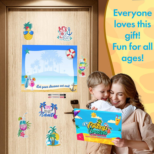 Cruise Door Decorations Magnetic Set - Large 11x13 Inch Dry Erase Board with 6 Fun Magnets, 2 Markers, Eraser