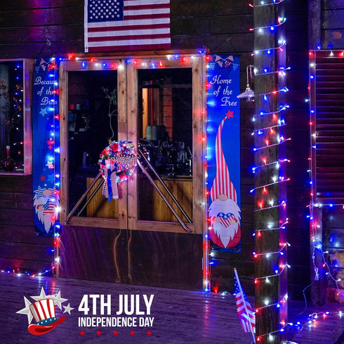4th 33ft 100 8 4th JMEXSUSS of July Decorations Red White and Blue Lights, LED String Light Indoor Plug-in, Modes