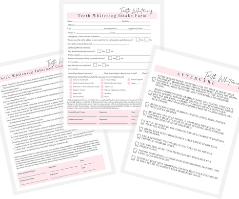 Boutique Marketing LLC Teeth Whitening Consent Form, Intake Form, Aftercare Form | 75 Pack |