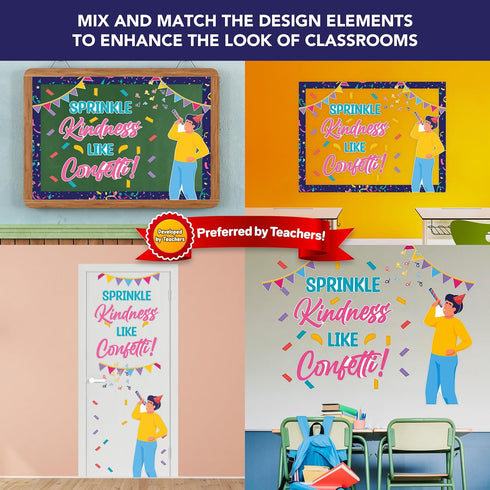 Decorably 101 Pcs Kindness Bulletin Board Sets - Sprinkle Kindness Decorations for Classroom with Borders