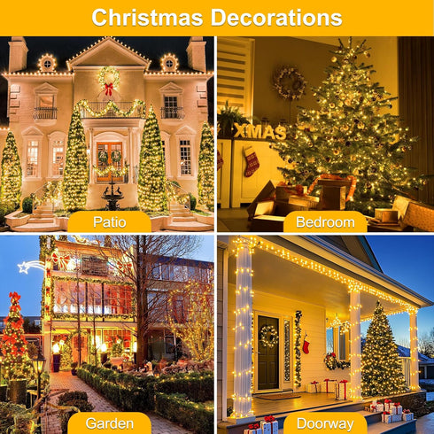 200FT 600LED Timer/8 Christmas Lights Plug in,Warm White Waterproof Fairy Lights with Modes, Christmas Tree Lights