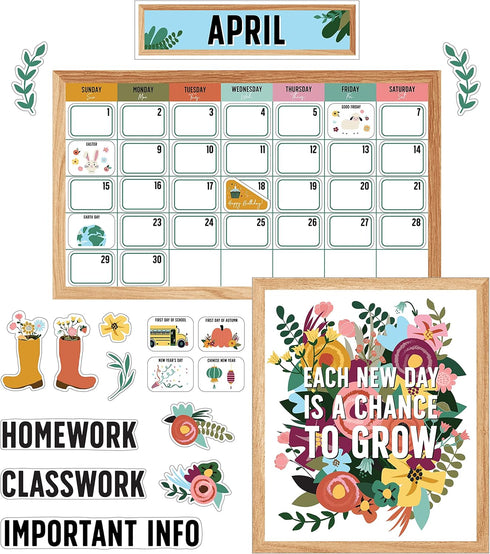 Carson Dellosa 134 pc Grow Together Calendar Bulletin Board Set, Wall Calendar and Motivational Poster Decor
